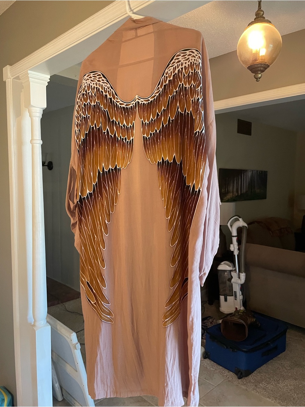 Women’s Angel Wing Print Long Dress - Dusty Rose
